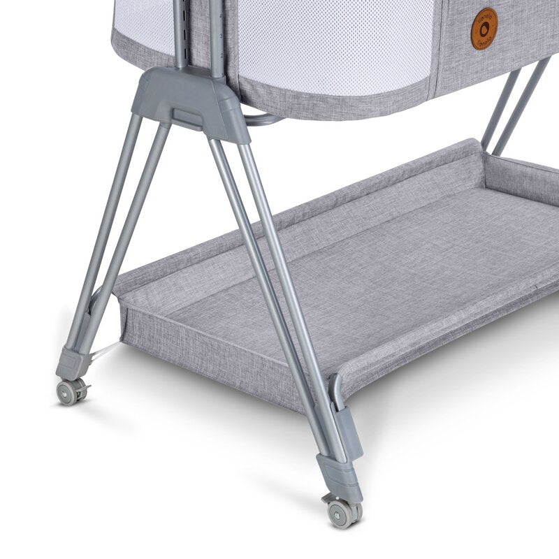 Patut co-sleeper, Lionelo, Luna, 2 in 1, Cu laterala culisanta, Cu setare unghiulara, Cu roti, Reglabil in 6 pozitii pe inaltime, Gri deschis