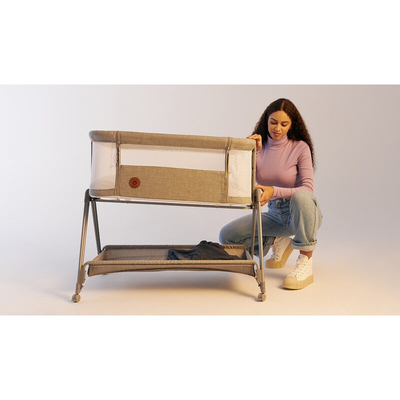 Patut co-sleeper, Lionelo, Luna, 2 in 1, Cu laterala culisanta, Cu setare unghiulara, Cu roti, Reglabil in 6 pozitii pe inaltime, Gri deschis