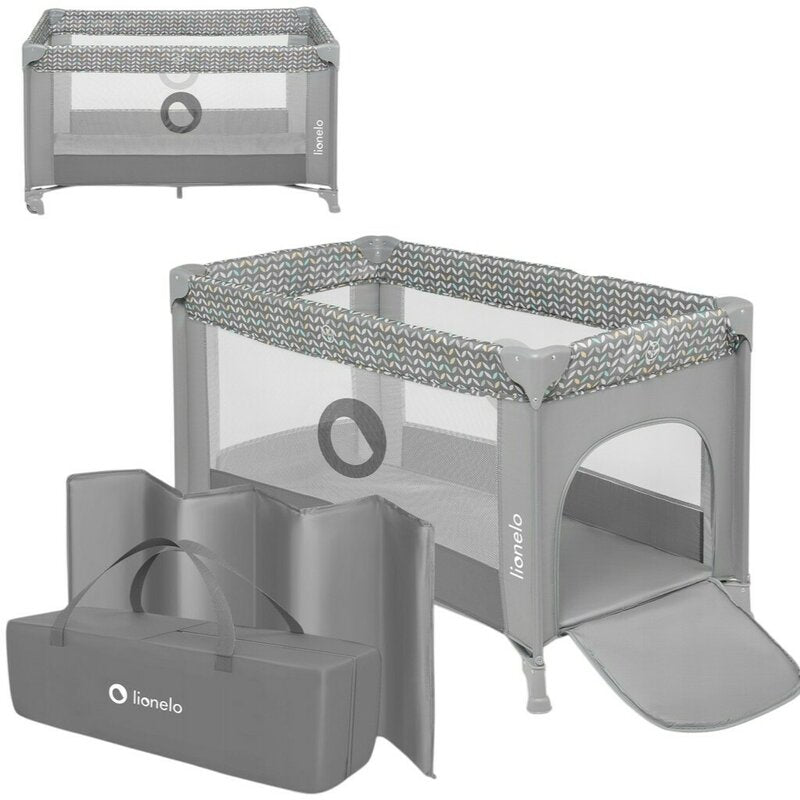 Patut pliant, Lionelo, Stefi, Cu un nivel, Cu intrare laterala cu fermoar, 2 roti, 120x60 cm, Conform cu standardul european de securitate EN 716, Grey