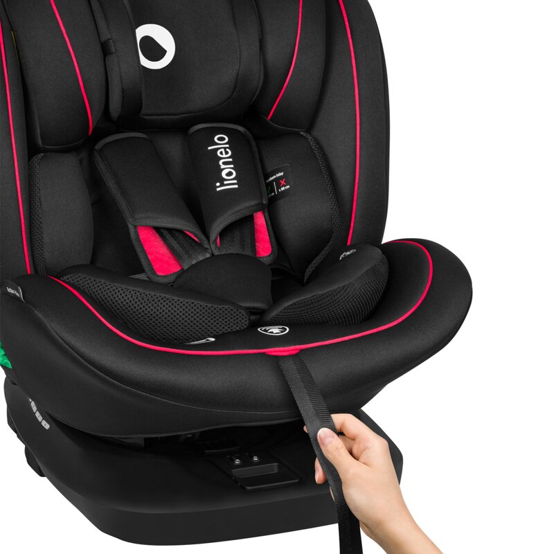 Scaun auto, Lionelo, Bastiaan i-Size, 4 in 1, Protectie laterala, Cu spatar inclinabil in 4 pozitii, Cu tetiera reglabila in 7 pozitii, Rotire 360 grade, Top Tether, 0-36 Kg, 40-150 cm, Cu Isofix, Conform cu ECE R129/03, Negru/Rosu
