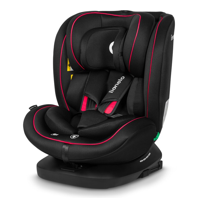 Scaun auto, Lionelo, Bastiaan i-Size, 4 in 1, Protectie laterala, Cu spatar inclinabil in 4 pozitii, Cu tetiera reglabila in 7 pozitii, Rotire 360 grade, Top Tether, 0-36 Kg, 40-150 cm, Cu Isofix, Conform cu ECE R129/03, Negru/Rosu