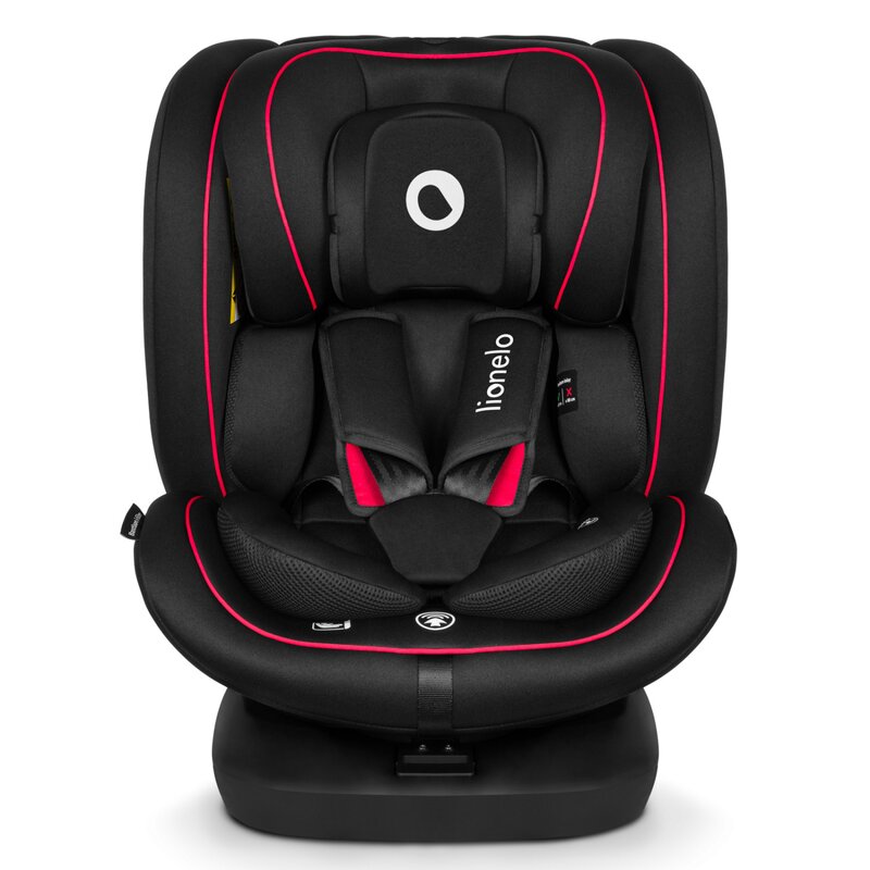 Scaun auto, Lionelo, Bastiaan i-Size, 4 in 1, Protectie laterala, Cu spatar inclinabil in 4 pozitii, Cu tetiera reglabila in 7 pozitii, Rotire 360 grade, Top Tether, 0-36 Kg, 40-150 cm, Cu Isofix, Conform cu ECE R129/03, Negru/Rosu