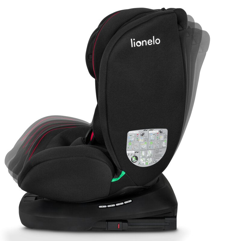 Scaun auto, Lionelo, Bastiaan i-Size, 4 in 1, Protectie laterala, Cu spatar inclinabil in 4 pozitii, Cu tetiera reglabila in 7 pozitii, Rotire 360 grade, Top Tether, 0-36 Kg, 40-150 cm, Cu Isofix, Conform cu ECE R129/03, Negru/Rosu