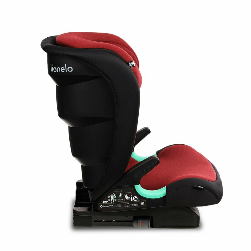 Scaun auto i-Size, Lionelo, Neal, Spatar reglabil in 3 pozitii, Tetiera in 14 pozitii, Suport sticla inclus, 15-36 Kg, 100-150 cm, Cu Isofix, Conform ECE R129, Rosu