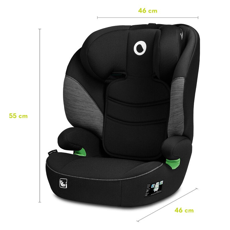 Scaun auto, Lionelo, Lars i-Size, Cu tetiera reglabila in 10 pozitii, Cu pozitionare spre sensul de mers, 15-36 Kg, 100-150 cm, Conform cu standardul european de securitate ECE R129/03, Negru/Gri