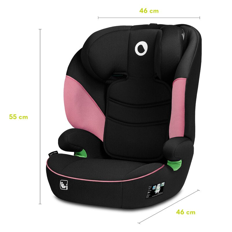 Scaun auto, Lionelo, Lars i-Size, Cu tetiera reglabila in 10 pozitii, Cu pozitionare spre sensul de mers, 15-36 Kg, 100-150 cm, Conform cu standardul european de securitate ECE R129/03, Roz