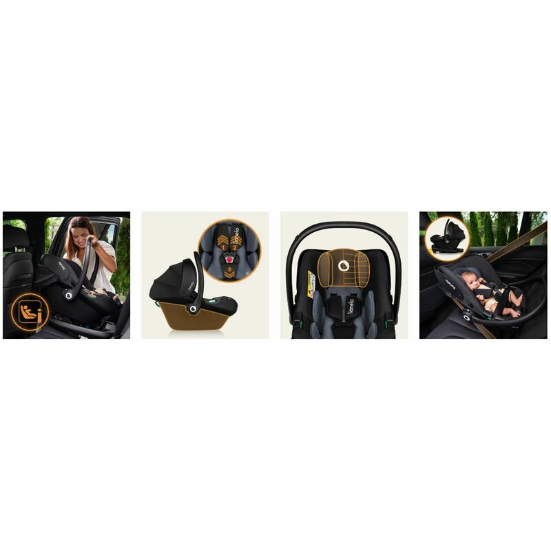 Scoica auto, Lionelo, i-Size Astrid, 0-13 Kg, 40-87 cm, Cu salteluta, Testat ADAC, Conform cu standardul european de securitate R129, Negru/Gri