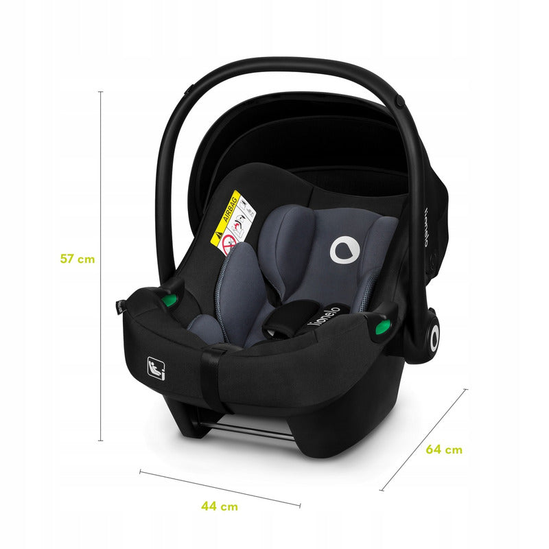 Scoica auto, Lionelo, i-Size Astrid, 0-13 Kg, 40-87 cm, Cu salteluta, Testat ADAC, Conform cu standardul european de securitate R129, Negru/Gri