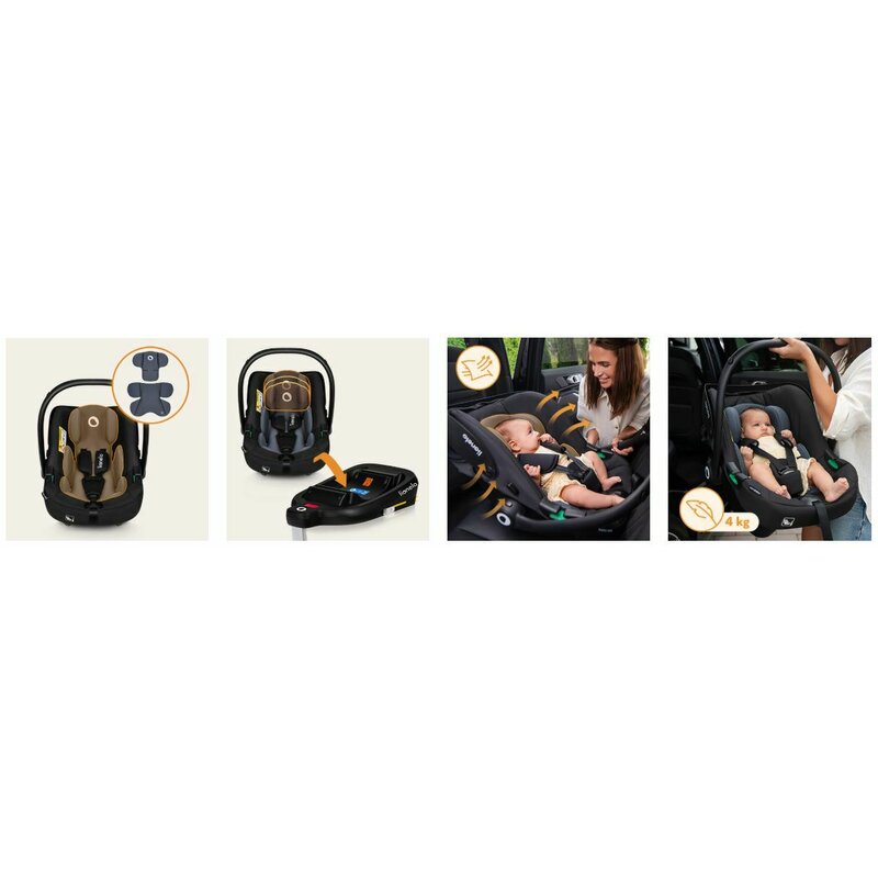 Scoica auto, Lionelo, i-Size Astrid, 0-13 Kg, 40-87 cm, Cu salteluta, Testat ADAC, Conform cu standardul european de securitate R129, Negru/Gri
