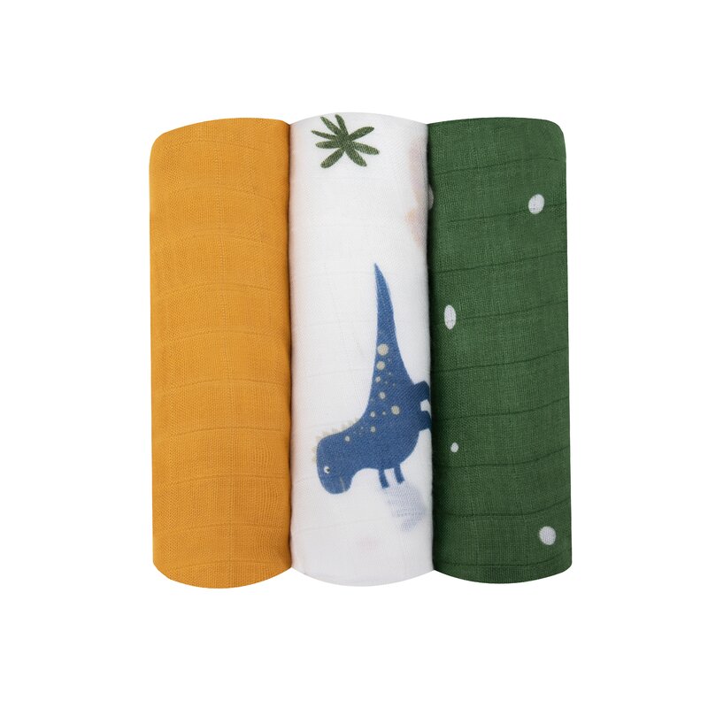 Set 3 museline, Lionelo, Bamboo, Multifunctionale, Din Bambus, 70x70 cm, Dino