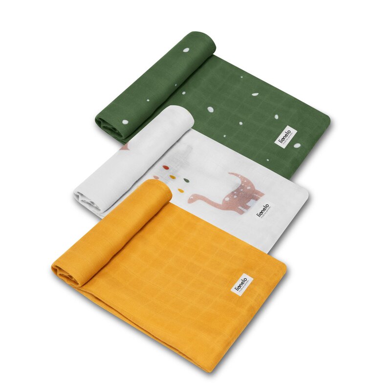 Set 3 museline, Lionelo, Bamboo, Multifunctionale, Din Bambus, 70x70 cm, Dino