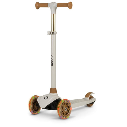 Trotineta, Lionelo, Jessy, Ultrapliabila, Pana la 50 Kg, Cu design ergonomic, Cu lumini LED, 56 x 26 x 67-82 cm, 3 ani+, Maro