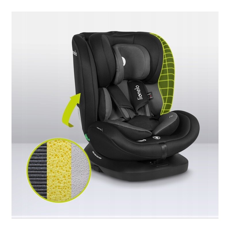 Scaun auto, Lionelo, Bastiaan i-Size, 4 in 1, Protectie laterala, Cu spatar inclinabil in 4 pozitii, Cu tetiera reglabila in 7 pozitii, Rotire 360 grade, Top Tether, 0-36 Kg, 40-150 cm, Cu Isofix, Conform cu ECE R129/03, Gri