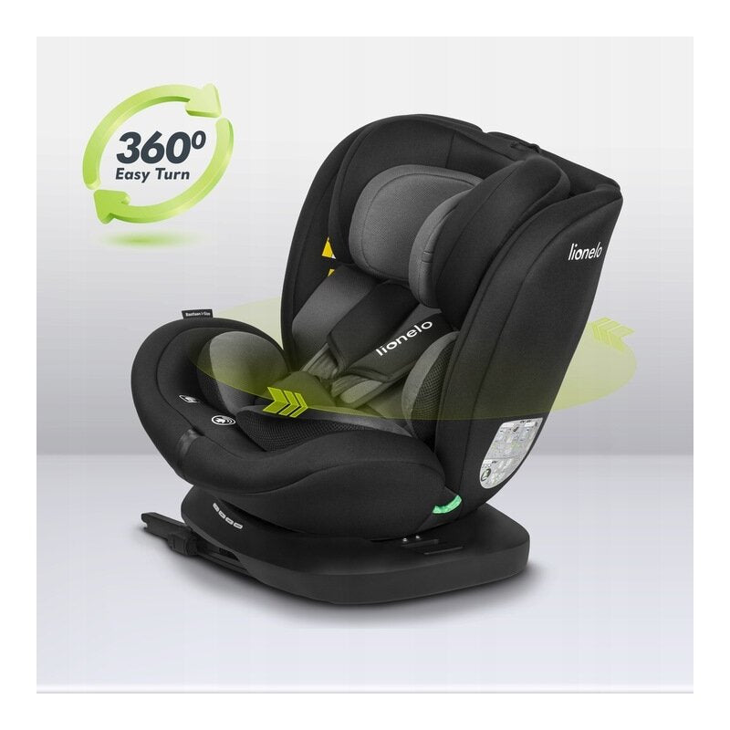 Scaun auto, Lionelo, Bastiaan i-Size, 4 in 1, Protectie laterala, Cu spatar inclinabil in 4 pozitii, Cu tetiera reglabila in 7 pozitii, Rotire 360 grade, Top Tether, 0-36 Kg, 40-150 cm, Cu Isofix, Conform cu ECE R129/03, Gri