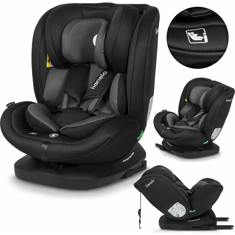 Scaun auto, Lionelo, Bastiaan i-Size, 4 in 1, Protectie laterala, Cu spatar inclinabil in 4 pozitii, Cu tetiera reglabila in 7 pozitii, Rotire 360 grade, Top Tether, 0-36 Kg, 40-150 cm, Cu Isofix, Conform cu ECE R129/03, Gri