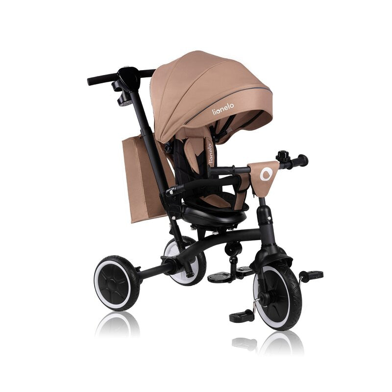 Tricicleta copii, Lionelo, Tris Plus, Ultrapliabila, Multifunctionala, Pana la 25 kg, Inclinare spatar in fata si in spate, Suport picioare, Control al directiei, Scaun reversibil, Rotire 360 grade, Conform cu EN71, 9 luni-5 ani, Bej