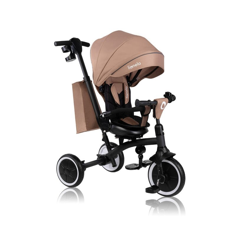 Tricicleta copii, Lionelo, Tris Plus, Ultrapliabila, Multifunctionala, Pana la 25 kg, Inclinare spatar in fata si in spate, Suport picioare, Control al directiei, Scaun reversibil, Rotire 360 grade, Conform cu EN71, 9 luni-5 ani, Bej