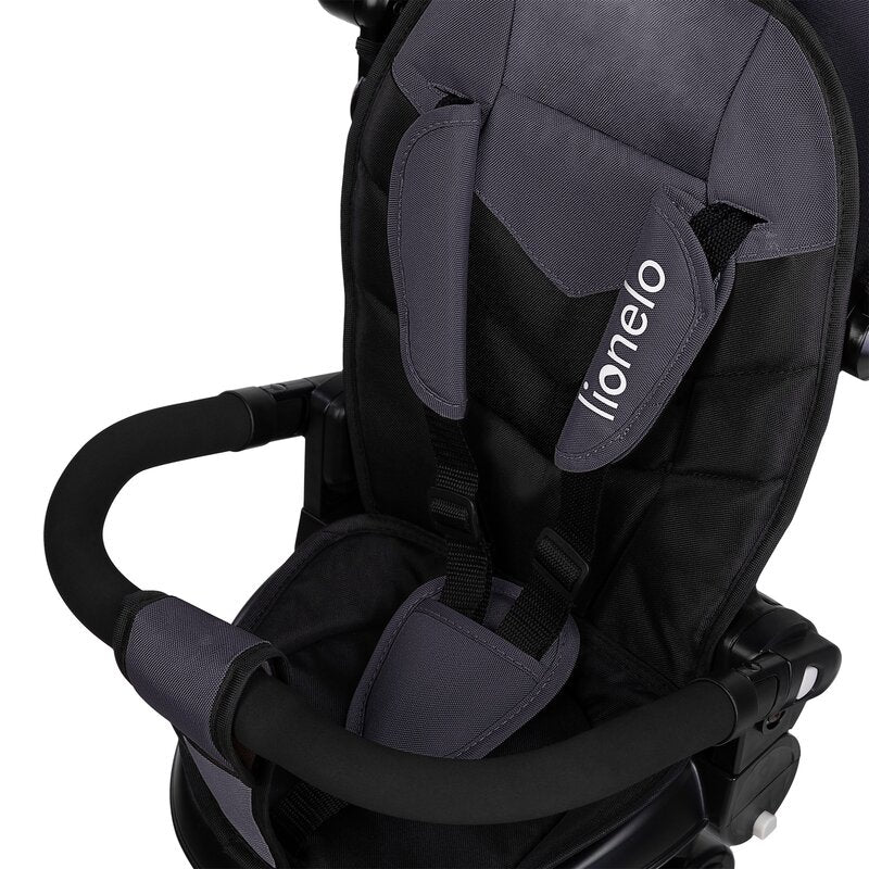 Tricicleta copii, Lionelo, Tris Plus, Ultrapliabila, Multifunctionala, Pana la 25 kg, Inclinare spatar in fata si in spate, Suport picioare, Control al directiei, Scaun reversibil, Rotire 360 grade, Conform cu EN71, 9 luni-5 ani, Gri