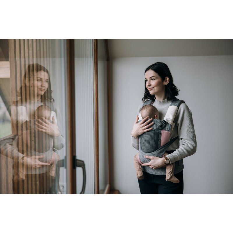 Marsupiu bebe, FreeON, Carry Me, 3 in 1, De la 4 luni pana la 15 kg, Tesatura din plasa 3D, Confortabil si sigur pentru bebe, Grey/Pink