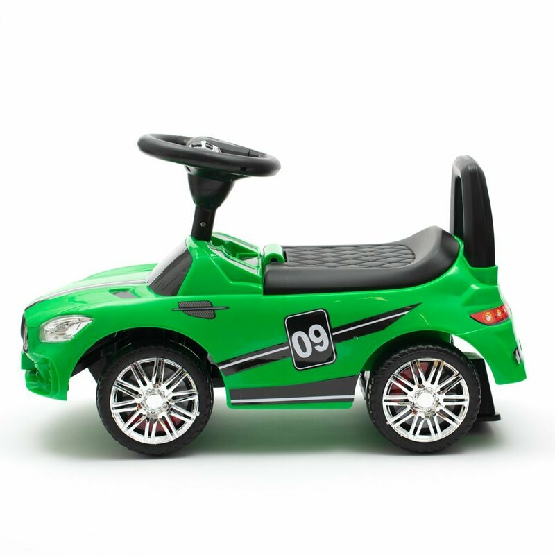 Masinuta de impins, Baby Mix, Racer, Pana la 25 kg, Cu volan, Cu sunete, Cu suport jucarii sub sezut si spatar confortabil, 12 luni+, Green