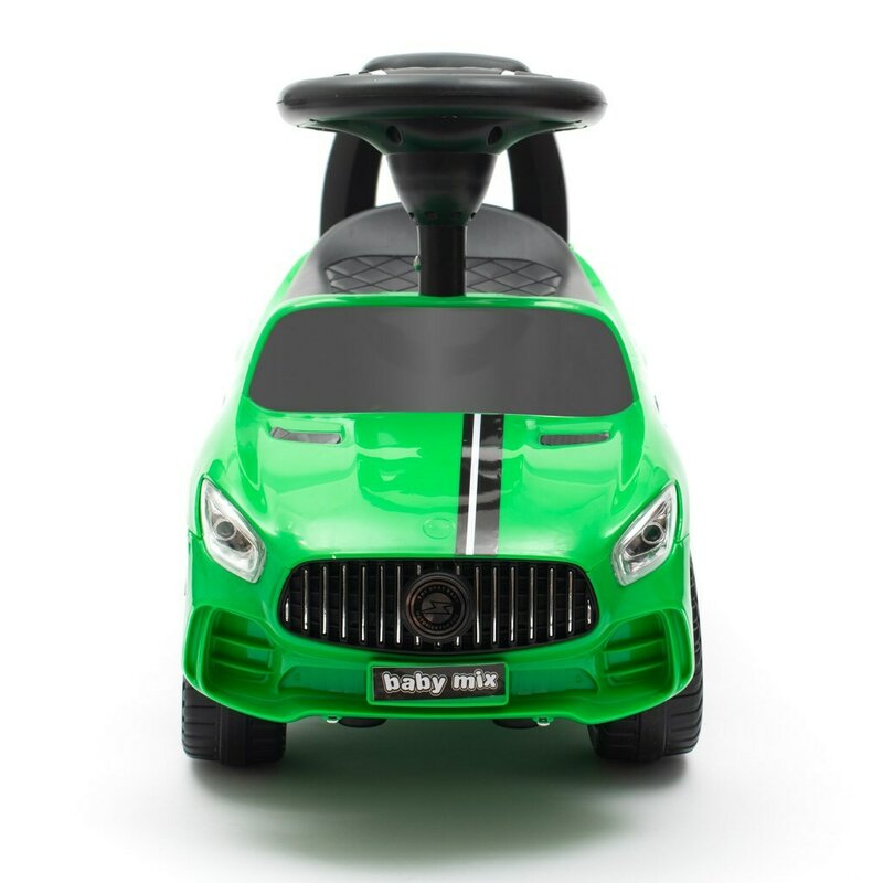 Masinuta de impins, Baby Mix, Racer, Pana la 25 kg, Cu volan, Cu sunete, Cu suport jucarii sub sezut si spatar confortabil, 12 luni+, Green