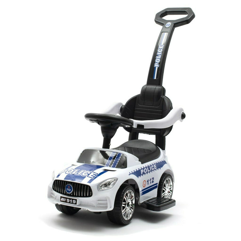 Masinuta de impins, Baby Mix, Police, Cu maner de impins detasabil, Cu protectii laterale, Cu melodii si claxon, Cu suport jucarii sub sezut