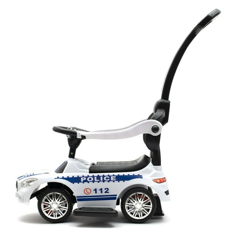 Masinuta de impins, Baby Mix, Police, Cu maner de impins detasabil, Cu protectii laterale, Cu melodii si claxon, Cu suport jucarii sub sezut