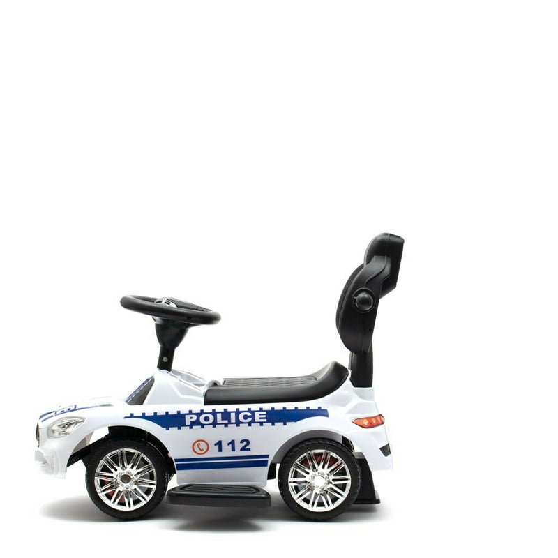 Masinuta de impins, Baby Mix, Police, Cu maner de impins detasabil, Cu protectii laterale, Cu melodii si claxon, Cu suport jucarii sub sezut