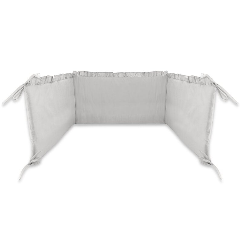 Aparatoare pentru patut, MimiNu, Cu volanase, Din bumbac certificat Oeko Tex Standard 100, 180x30 cm, Cu panglici, Colectia Royal,Grey