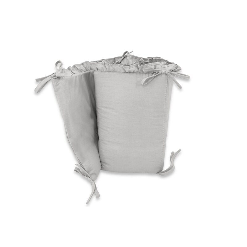 Aparatoare pentru patut, MimiNu, Cu volanase, Din bumbac certificat Oeko Tex Standard 100, 180x30 cm, Cu panglici, Colectia Royal,Grey