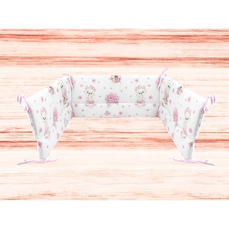 Aparatoare pentru patut, MimiNu, Din bumbac certificat Oeko Tex Standard 100, 180x30 cm, Cu panglici, Design, Pink Ballerina