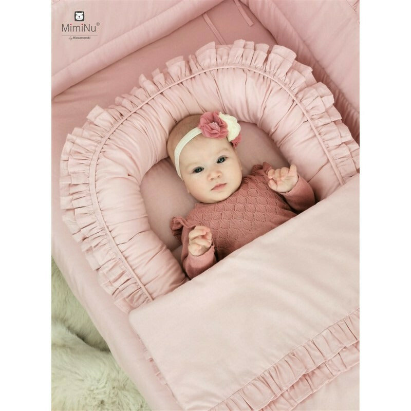 Aparatoare pentru patut, MimiNu, Tip rulou, Cu husa detasabila, Lungime 180 cm, Din bumbac certificat Oeko Tex Standard 100, Colectia Royal, Powder Pink