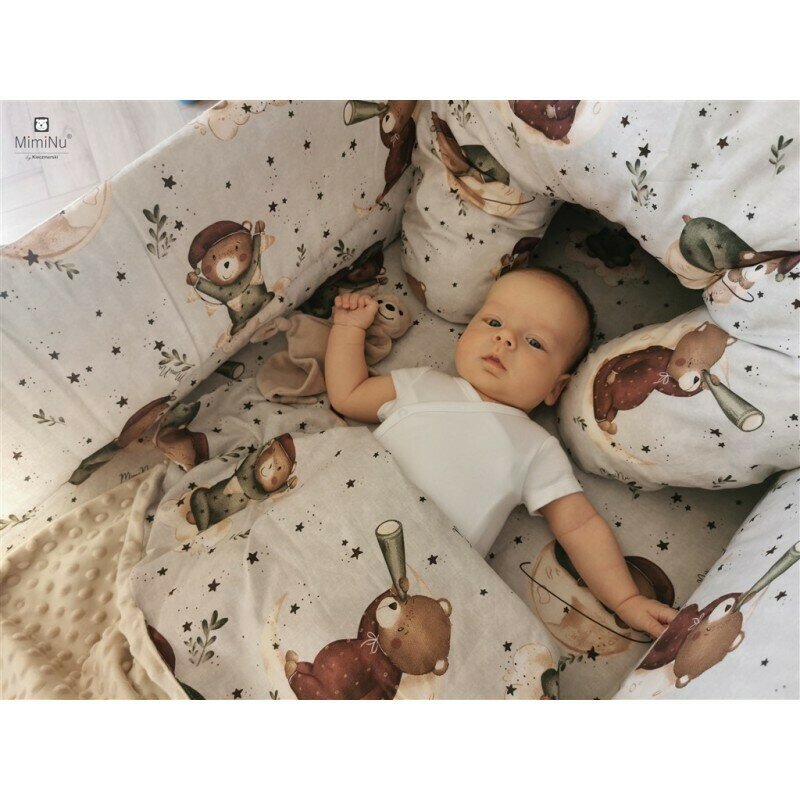 Cearceaf cu elastic, MimiNu, Pentru landou, carucior si cosulet, Dimensiune 80x35 cm, Din bumbac certificat Oeko Tex Standard 100, Teddy Bear On Moon