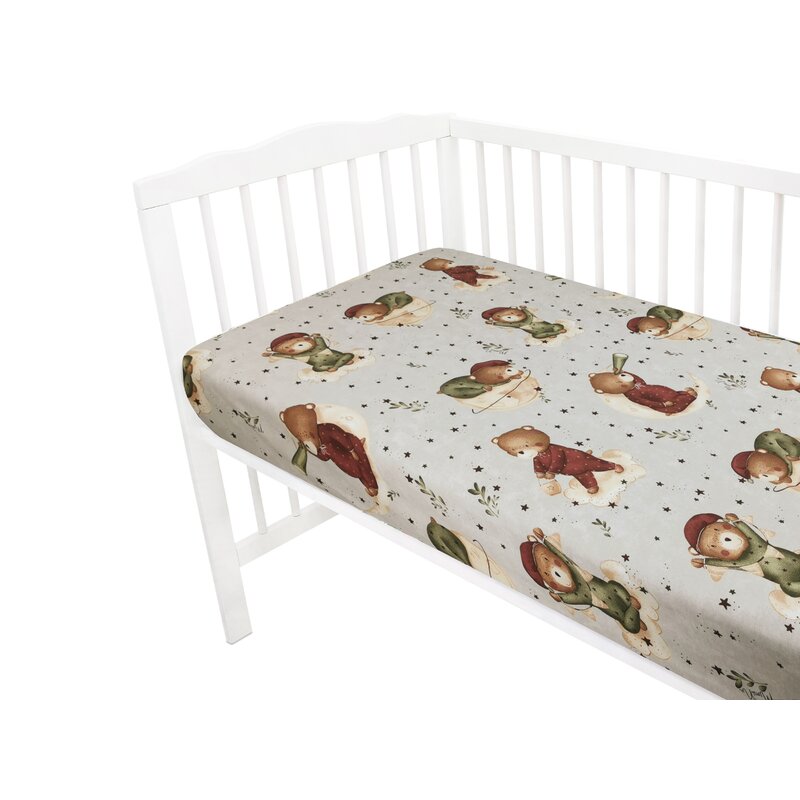 Cearceaf cu elastic, MimiNu, Pentru patut 140X70 cm, Din bumbac certificat Oeko Tex Standard 100, Teddy Bear On Moon