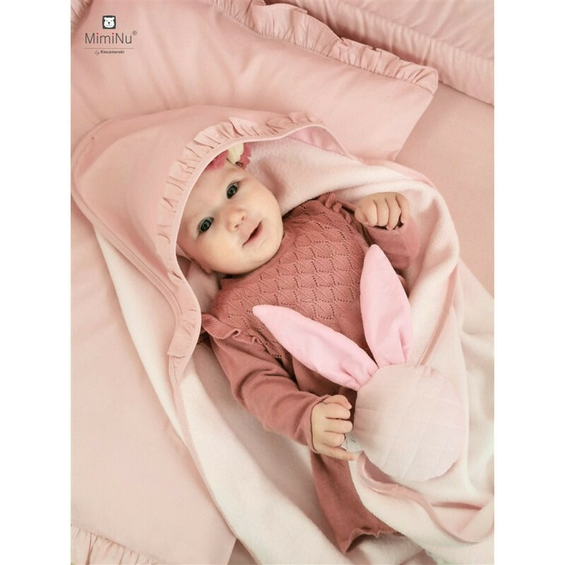 Halat de baie, MimiNu, Cu urechi, 6 - 24 luni Moale, Cu volanase, Cu buzunare, Cu cordon, Din bumbac si thermo fleece, Materiale certificate Oeko Tex Standard 100, Colectia Royal, Powder Pink