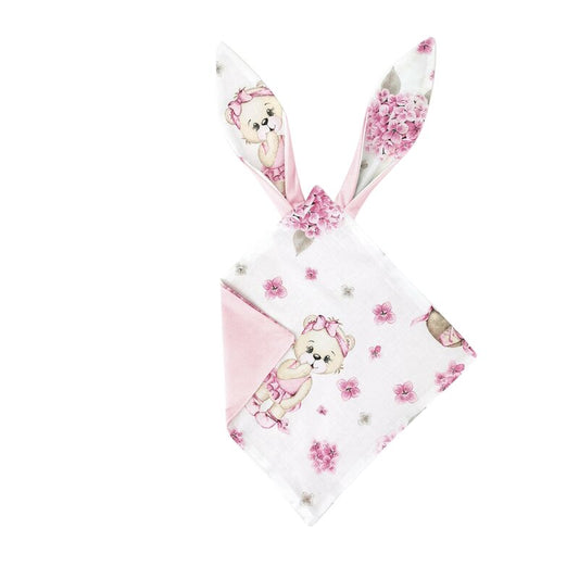 Jucarie textila senzoriala, MimiNu, Moale, Cu doua fete, 30 x 30 cm, Din catifea si bumbac, Materiale certificate Oeko Tex Standard 100, Design, Pink Ballerina