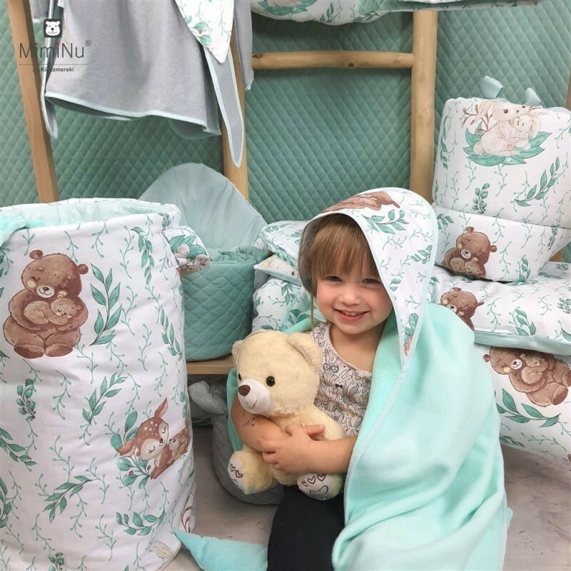 Lenjerie patut cu 3 piese, MimiNu, Pentru patut 120x60 cm, Cu protectie laterala, Din bumbac certificat Oeko Tex Standard 100, Lulu natural