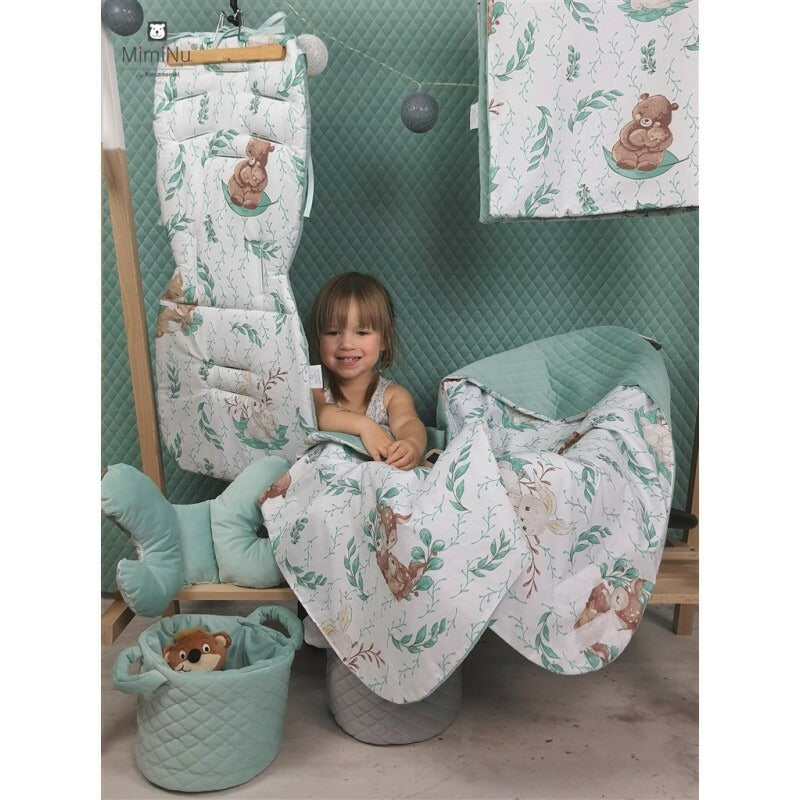 Lenjerie patut cu 3 piese, MimiNu, Pentru patut 120x60 cm, Cu protectie laterala, Din bumbac certificat Oeko Tex Standard 100, Lulu natural