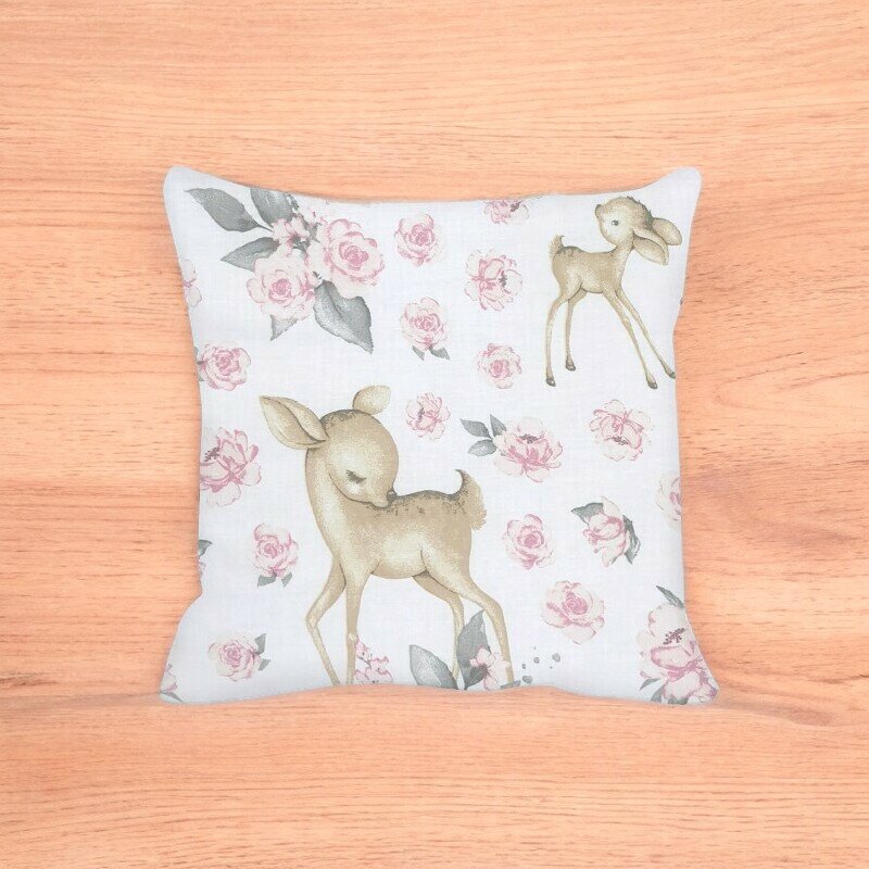 Perna clasica de dormit, MimiNu, Cu husa detasabila cu fermoar, Din bumbac certificat Oeko Tex Standard 100, 40x40 cm, Sweet Deer Pink