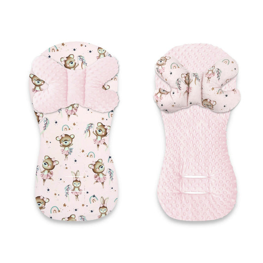 Protectie textila, MimiNu, Pentru carucior, scaun auto si scaun de bicicleta, Cu perna Butterfly, Materiale certificate Oeko Tex Standard 100, Minky Little Ballerina Pink