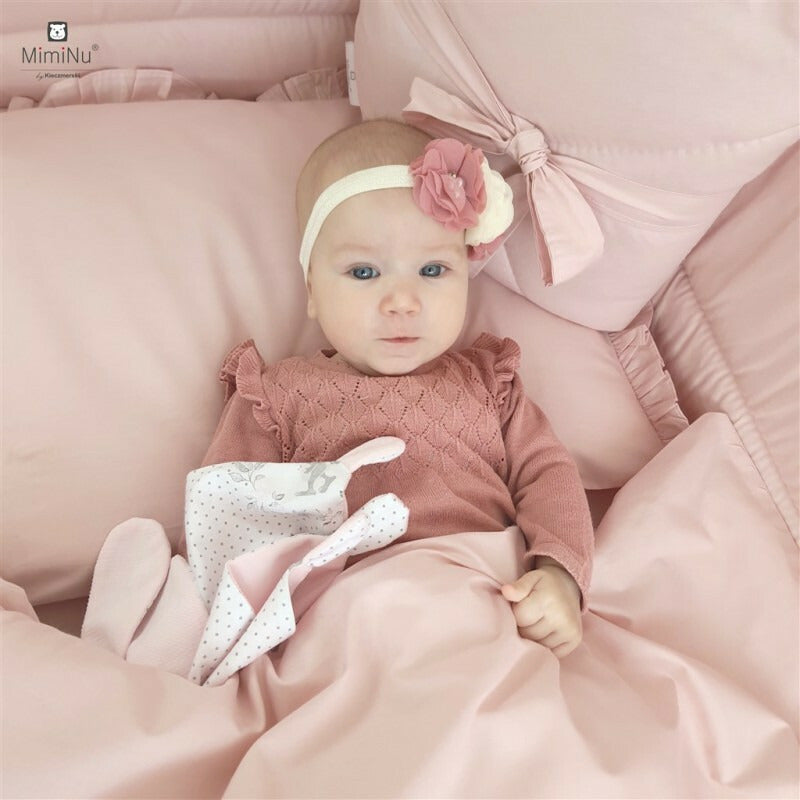 Sac de dormit, MimiNu, Pentru bebelusi, De iarna, Cu volanase, Din bumbac certificat Oeko Tex Standard 100, Cu fermoar lateral, Cu capse pe umar, 70 cm, 0 - 6 luni, 2.5 Tog, Colectia Royal, Powder Pink