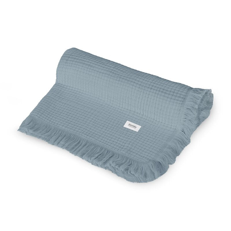 Muselina, Lionelo, Din bumbac, Lavabila la masina de spalat, Dimensiune mare 70x100 cm, Albastru