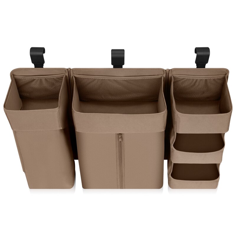 Organizator multifunctional, Lionelo, Sidepocket L, 58x11x58 cm, 3 parti independente cu multiple buzunare, Universal, Constructie ranforsata, Bej