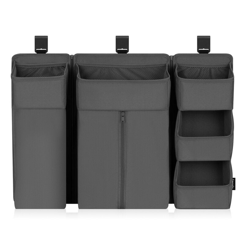 Organizator multifunctional, Lionelo, Sidepocket L, 58x11x58 cm, 3 parti independente cu multiple buzunare, Universal, Constructie ranforsata, Gri