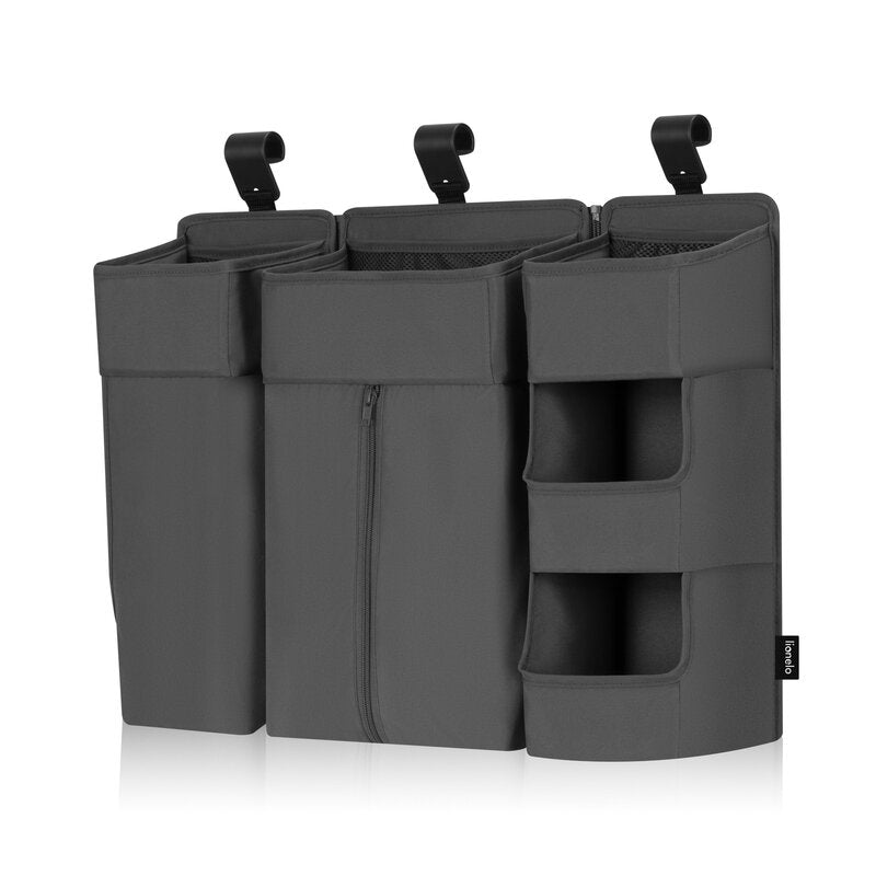 Organizator multifunctional, Lionelo, Sidepocket L, 58x11x58 cm, 3 parti independente cu multiple buzunare, Universal, Constructie ranforsata, Gri