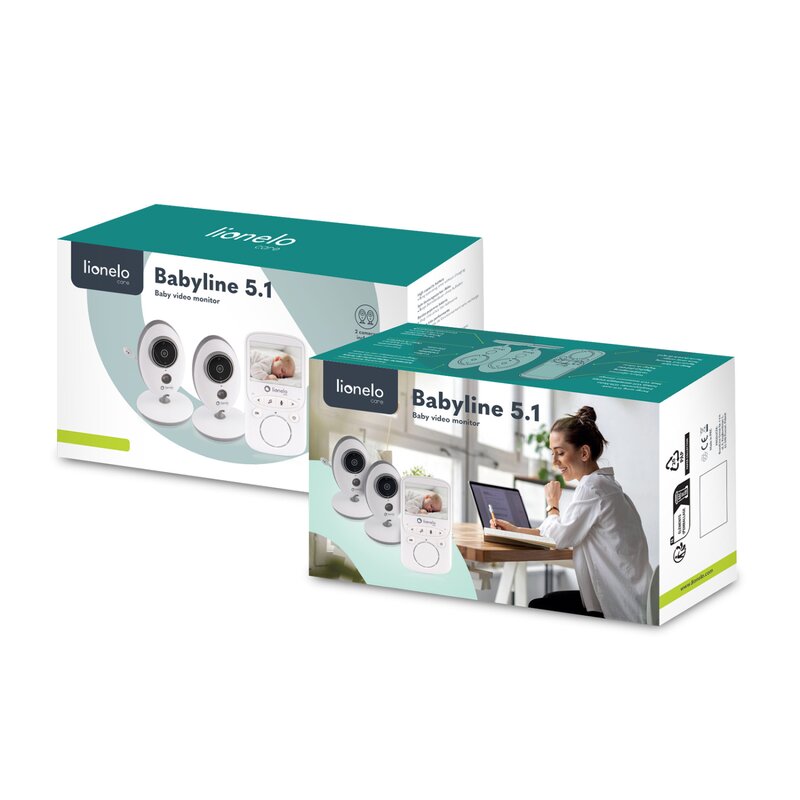 Video monitor, Lionelo, Babyline 5.1, Wireless, Cu 8 cantece de leagan, Cu doua camere independente, Mod nocturn, Utilizare 24 h fara incarcare, Alb