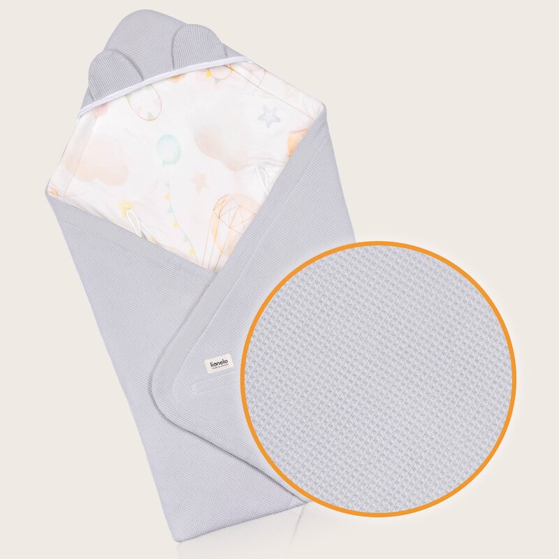 Paturica de infasat, Lionelo, Pentru scoica auto, carucior si landou, Cu multiple utilizari, Cu inchidere arici velcro, Dimensiune 90x90 cm, Din bumbac, TOG 2.5, 12-18 luni, Albastru