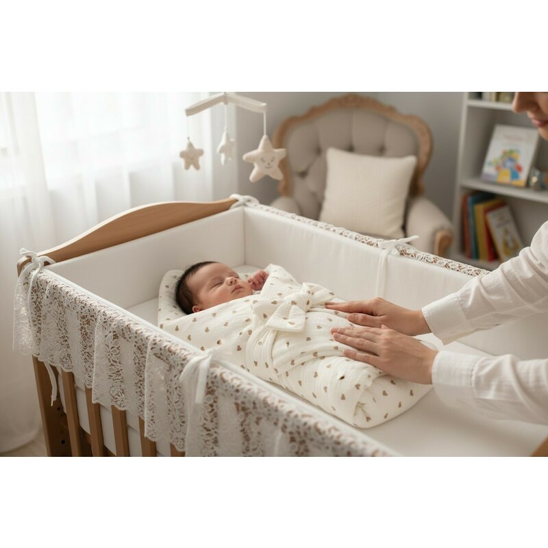 Paturica de infasat, New Baby, Din muselina, Cu inchidere cu panglica, Dimensiune 75x75 cm, Little Heart