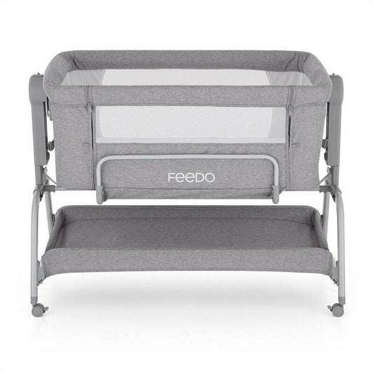 Patut co-sleeper, Feedo, Cu sistem de leganare, Inaltime adjustabila pana la 57-69 cm, sustine pana la 9 kg, 0 luni+ Gri