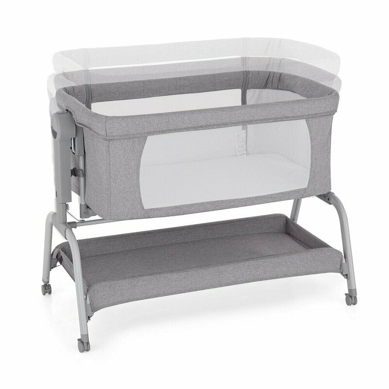 Patut co-sleeper, Feedo, Cu sistem de leganare, Inaltime adjustabila pana la 57-69 cm, sustine pana la 9 kg, 0 luni+ Gri
